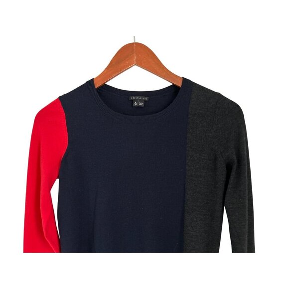 Theory Womens Colorblock Wool Blend Sweater Navy/Gray/Red Size P/TP - Picture 3 of 7